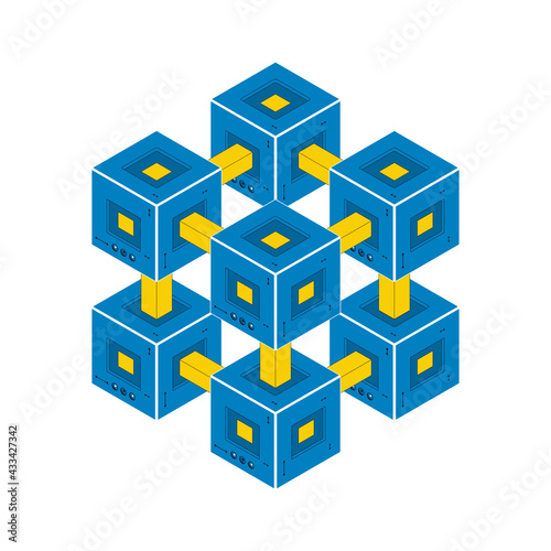 Blockchain Technology. Blockchain and Cryptocurrency on White Background. Isometric Vector Illustration.