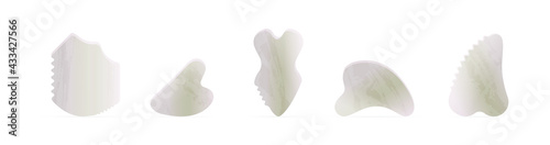 Kinds of Gua Sha Stones with Marble Texture for Beauty Facial Massage Therapy. Skin Care Anti-Aging Tools. Social Media Banner.