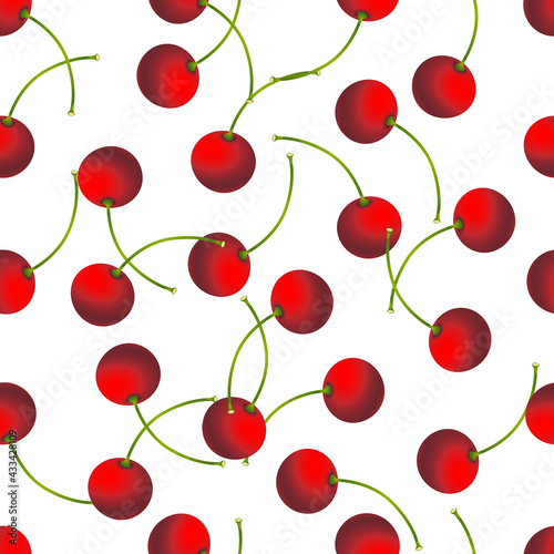Cherry. Seamless pattern on a white background. Vector illustration.
