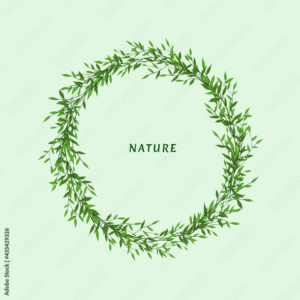 Nature theme leaf illustration vector round frame