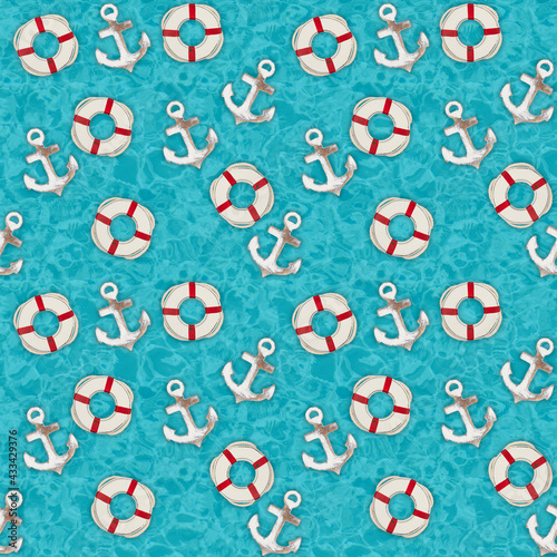 Anchor and life preserver background that is seamless
