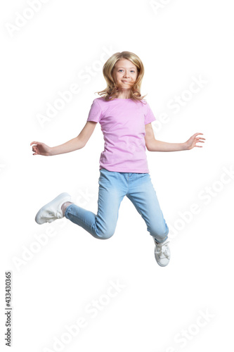  cute little girl jumping isolated