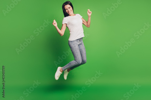 Full size photo of jumping woman