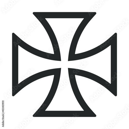Cross vector shape symbol. Christianity sign. Christian religion icon. Catholic and protestant faith logo or image. Teutonic crusader label. Gothic crusade crucifix.