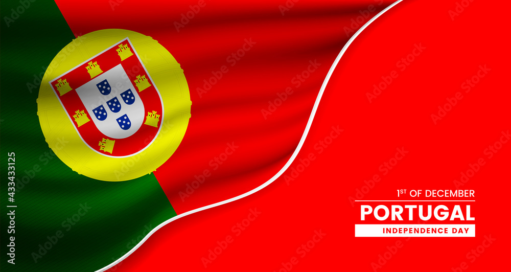 Abstract independence day of Portugal background with elegant fabric flag and typographic illustration