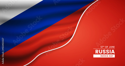 Abstract Russia day background with elegant fabric flag and typographic illustration
