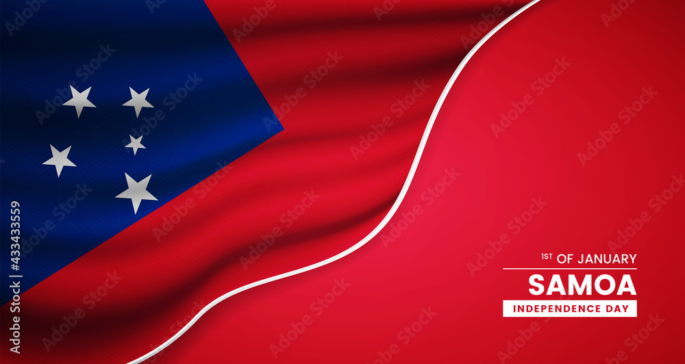 Abstract independence day of Samoa background with elegant fabric flag and typographic illustration