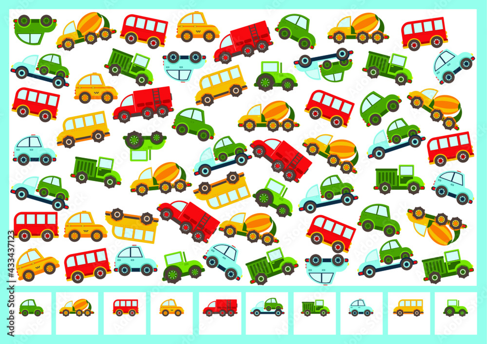 I spy game. Count the transport. Kids mini game for development.
