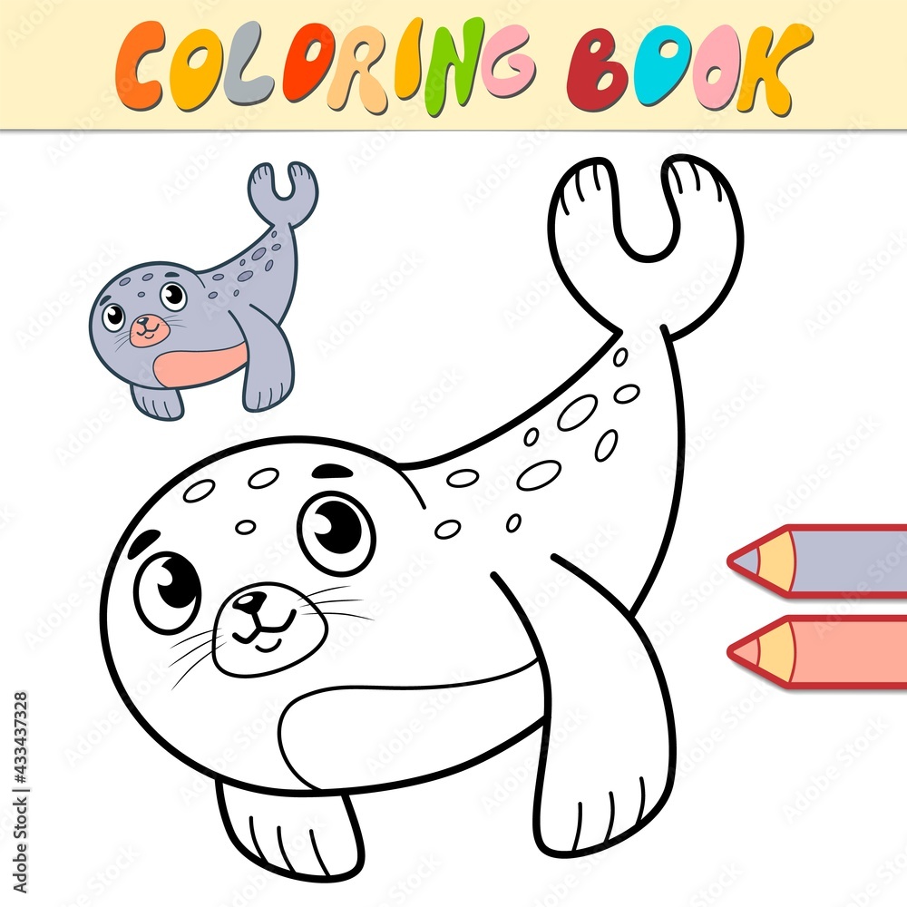 Coloring book or page for kids. Seal black and white vector