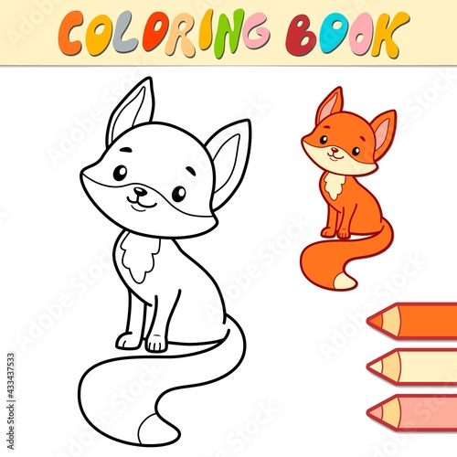 Coloring book or page for kids. fox black and white vector