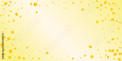 Russian ruble coins falling. Magnetic scattered RUB coins. Russia money. Captivating jackpot, wealth or success concept. Vector illustration.