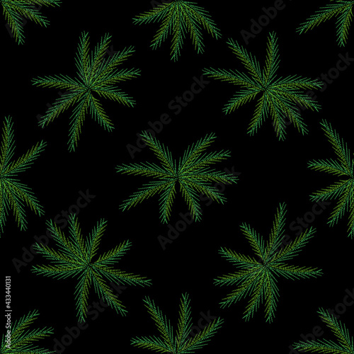 Green leaf embroidery stitches imitation on black background