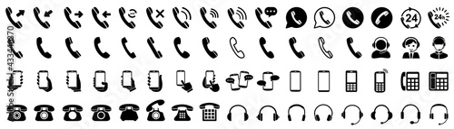 Phone set buttons. Various phone related icon sets. Call, mobile, smartphone, telephone, device, gadget, contact icons - vector