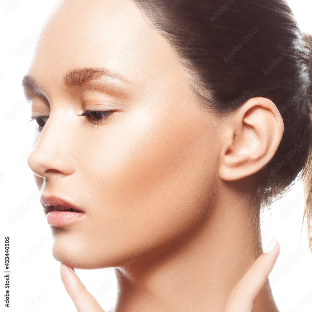 Beauty woman face close-up isolated on white background. Spa portrait of beautiful, fresh and healthy woman Beauty woman face close-up isolated on white background. Spa portrait of beautiful, fresh and healthy woman
