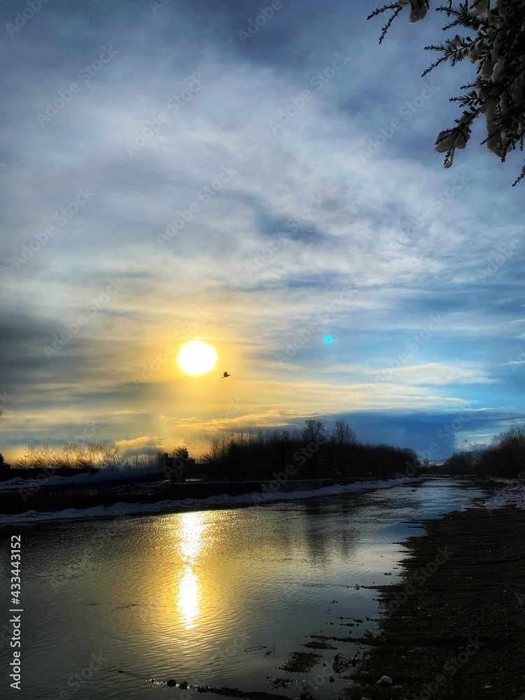 sunset over the river