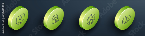 Set Isometric line Vegan food diet, Facial cosmetic mask, No meat and Potato icon. Vector