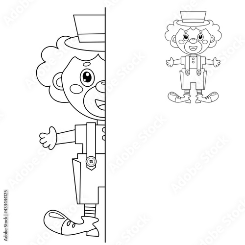 Draw symmetrically. Coloring Page Outline Of cartoon  circus clown. Coloring Book for kids.