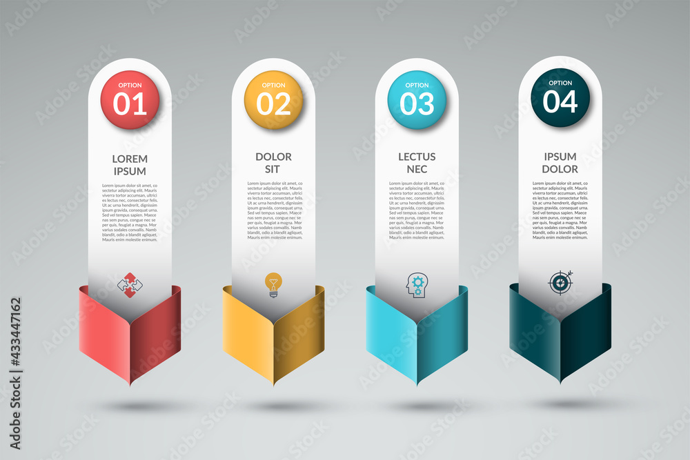 Infographic template with 4 arrows pointing down. Can be used for diagram, graph, chart, report, web design. Vector illustration Infographic template with 4 arrows pointing down. Can be used for diagram, graph, chart, report, web design. Vector illustration