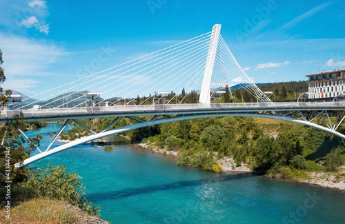 View of Podgorica city with the Moraca river in Montenegro