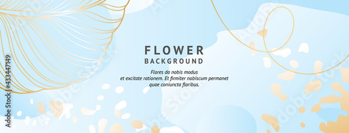 Minimal abstract  light blue background with golden leaves,colored shapes and textures.Trendy vector illustration for cover,invitation,banner,poster,flyer,wedding backgrounds,social media wallpaper