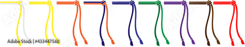 Colorful capoeira belt set, Martial art grade, brazil culture, sport equipment and clothing