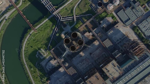 Aerial Panorama of Industrial Area with Chimne of Thermal Power Plant or Station photo