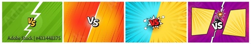 Comic versus fight battle background in retro pop art style. Cartoon team competition challenge banner with halftone texture vector set. Sport challenge, marital arts duel for games