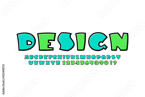 Rounded Font in the comics style, trendy cartoon alphabet, bold multi colored letters and numbers made in 3d style, vector illustration 10eps