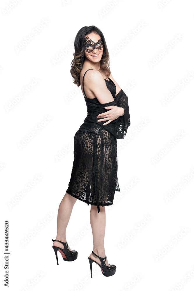 sexy woman in mask posing isolated on white sexy woman in mask posing isolated on white