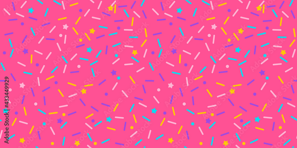 Sprinkle vector seamless pattern. Doughnut and ice cream dessert cute background. Sprinkle vector seamless pattern. Doughnut and ice cream dessert cute background.