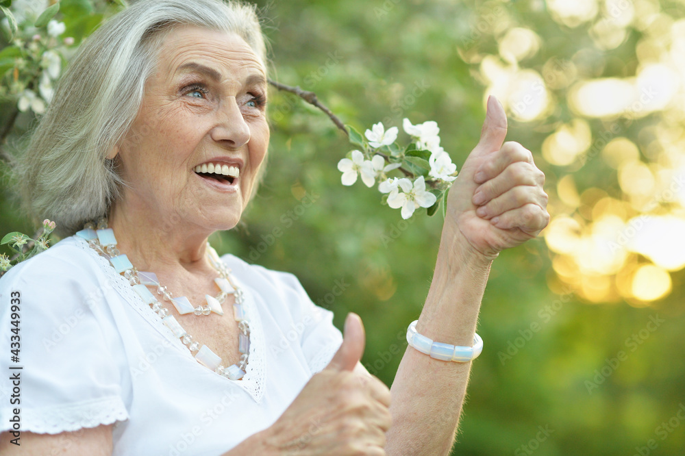 Fototapeta premium happy senior beautiful woman in spring park