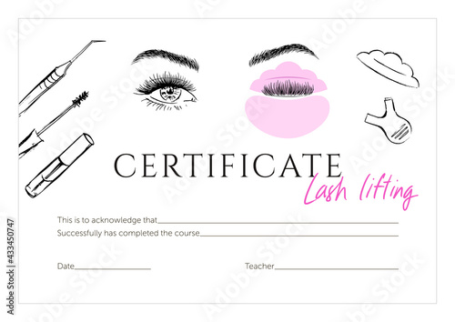 Eyelash lifting certificate. 
