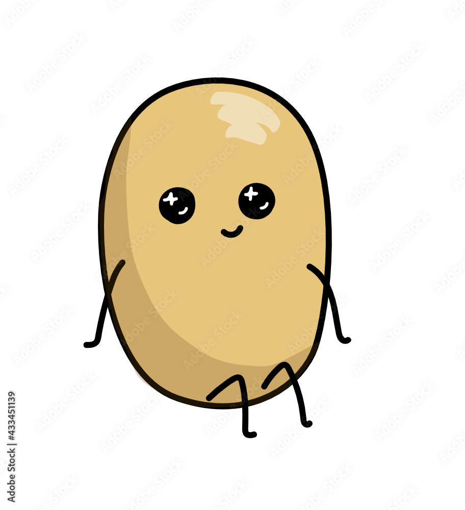 Cute kawaii cartoon potato food character for vegan design for kids and children vector illustration as comic humorous adorable sweet lovely funny icon or sticker Cute kawaii cartoon potato food character for vegan design for kids and children vector illustration as comic humorous adorable sweet lovely funny icon or sticker
