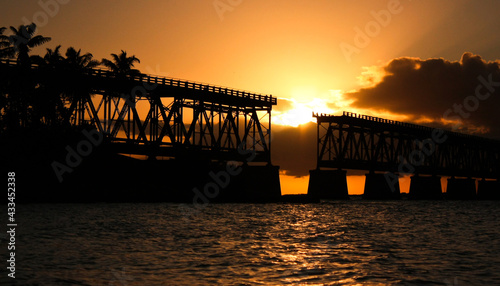 Old bridge on Key West in Florida during sunset time  Bahia Honda State park  US
