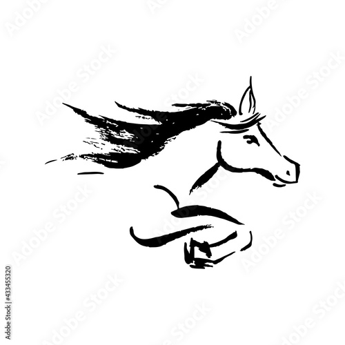 Ink illustration with the image of a running horse.