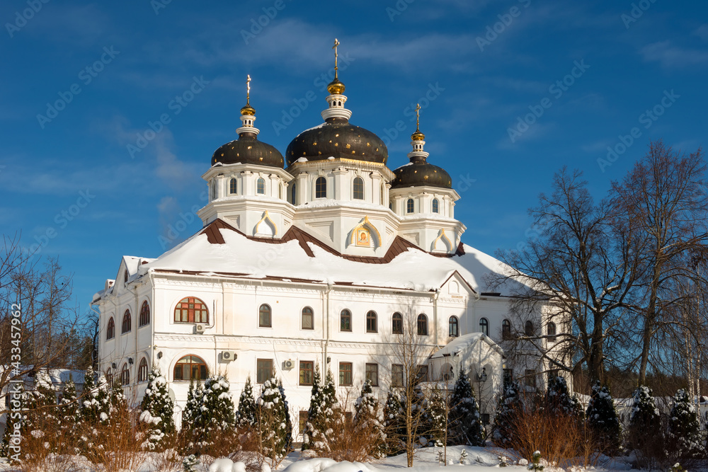 Church of Xenia of St. Petersburg in the Nikolo-Solbinsky Monastery, Pereslavsky district, Yaroslavl region on a sunny winter day.