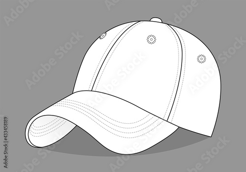 White baseball cap template on gray background, Perspective view.
