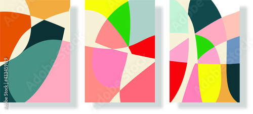 Three Abstract Background Sets Draw by hand into various shapes and object doodles. Trendy modern contemporary vector illustration Every background is isolated in pastel colors with modern frames and 