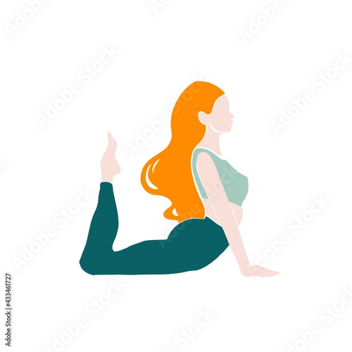 Young girl yoga posing. Flat style illustration. Blond