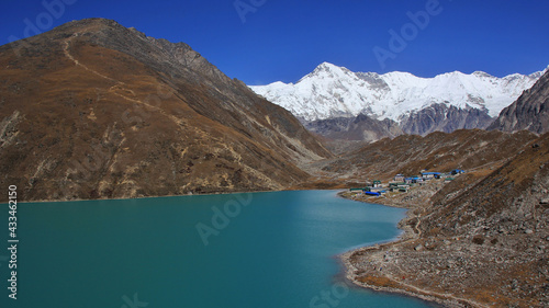 ..Turquoise Gokyo lake, mount Cho Oyu and Gokyo Ri