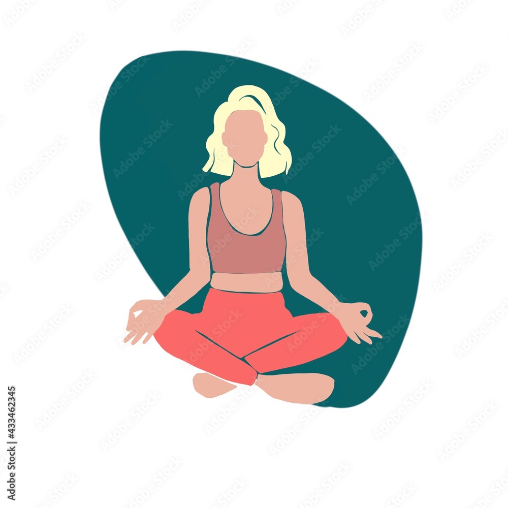 Young girl yoga posing. Flat style illustration. Blond Young girl yoga posing. Flat style illustration. Blond
