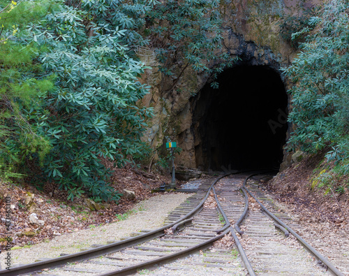 Train tracks and tunnel along the Doe River Gorge