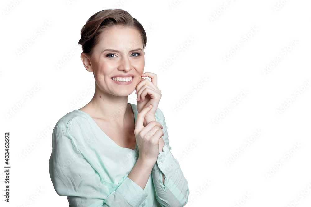 portrait of beautiful young business woman posing isolated on white background portrait of beautiful young business woman posing isolated on white background