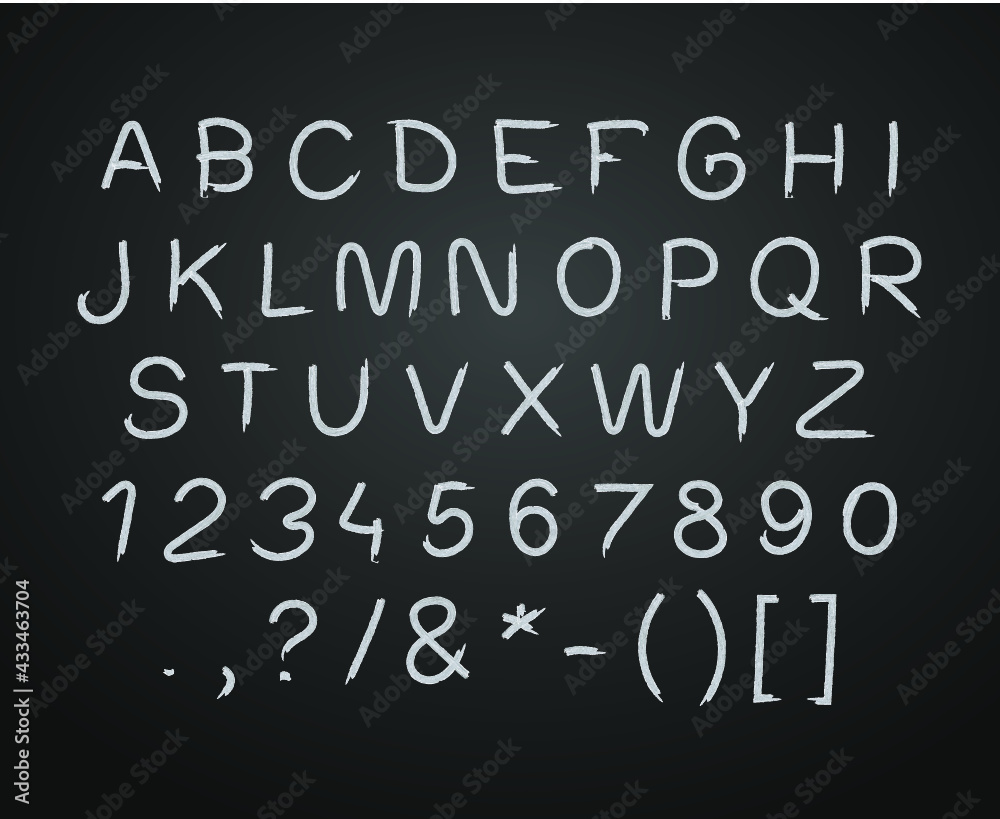 Vector set of hand witten chalk drawn letters, Chalk Font template on blackboard background.

