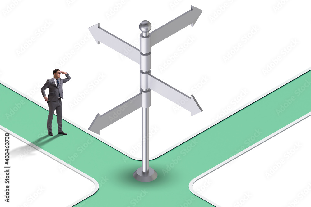 Businessman at the crossroads choosing strategy Businessman at the crossroads choosing strategy