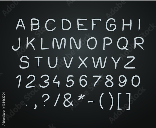 Vector set of hand witten chalk drawn letters, Chalk Font template on blackboard background. 