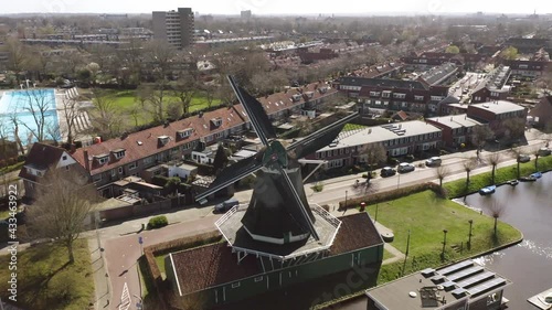 Aerial view of Passiebloem Windmill in Zwolle and surrounding buildings photo
