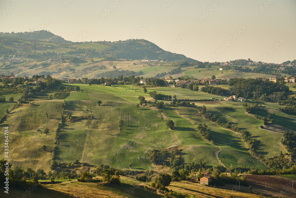 Farms on the hills in the province of Modena, Emilia-Romagna, Italy.  