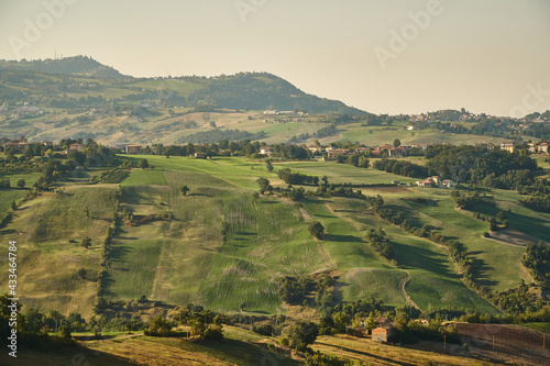 Farms on the hills in the province of Modena, Emilia-Romagna, Italy. 