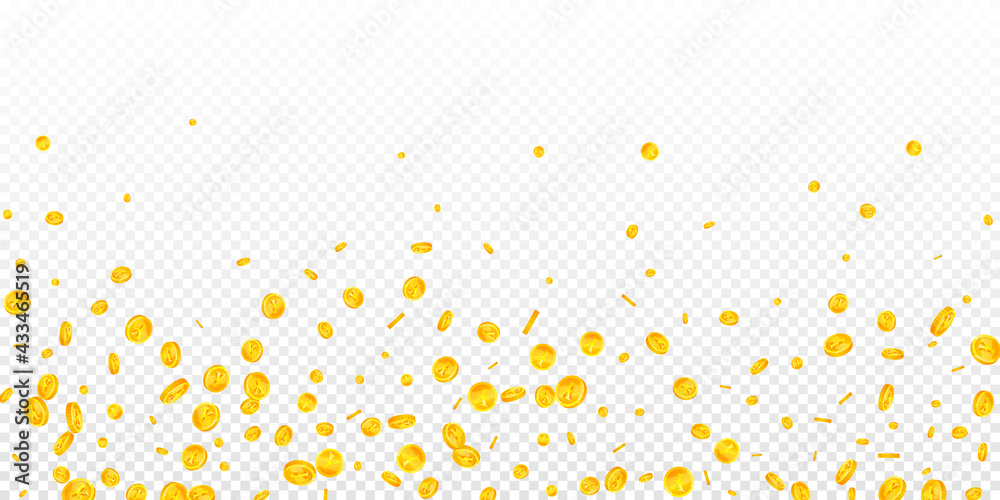 Chinese yuan coins falling. Immaculate scattered CNY coins. China money. Dazzling jackpot, wealth or success concept. Vector illustration. Chinese yuan coins falling. Immaculate scattered CNY coins. China money. Dazzling jackpot, wealth or success concept. Vector illustration.